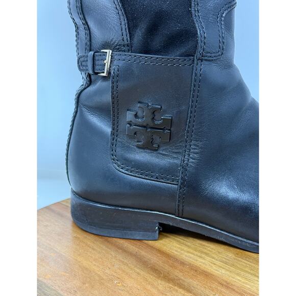 Torry Burch‎ Wyatt Black Leather Suede Tall Riding Zip Block Heel Size 8.5 M - Picture 2 of 12